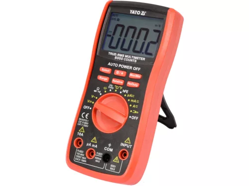 YATO Digitális multiméter True RMS, 600 V, 10 A, automata méréshatár, hőmérséklet- és kapacitásméréssel (YT-73085)