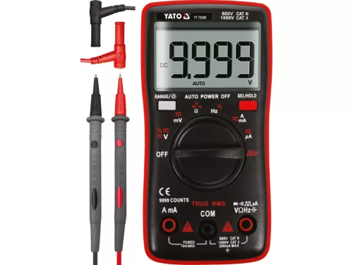 YATO Digitális multiméter True RMS, 1000 V, 10 A, automata méréshatár, négyszögjel-generátor (YT-73089)