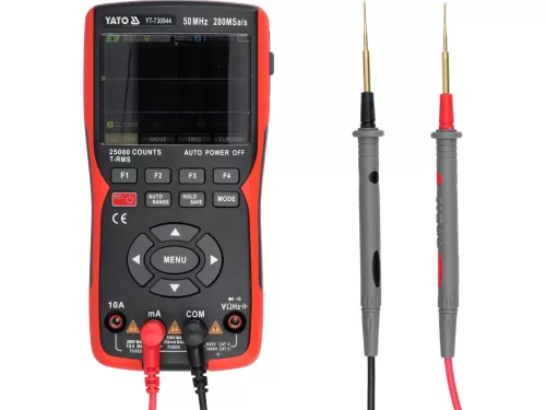 YATO Digitális oszcilloszkóp és True RMS multiméter jelgenerátorral, 2 csatornás, 50 MHz, 280 MSa/s (YT-730944)