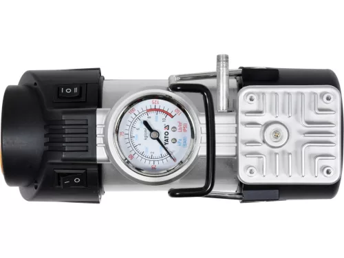 YATO Autós kompresszor 12 V, 180 W, 40 l/perc, 10 bar, LED lámpával és manométerrel (YT-73460)