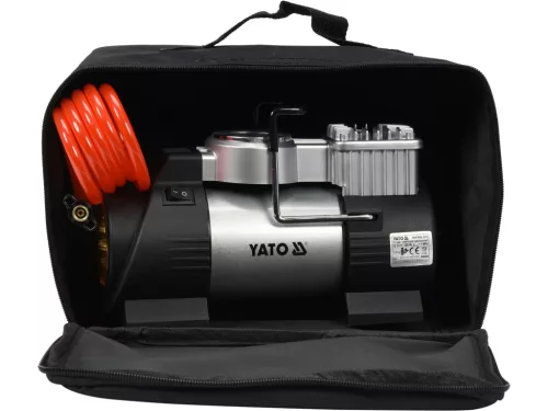 YATO Autós kompresszor 12 V, 180 W, 40 l/perc, 10 bar, LED lámpával és manométerrel (YT-73460)