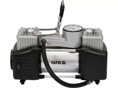 YATO Autós kompresszor 12 V, 250 W, 60 l/perc, 10 bar, két hengerrel, LED lámpával (YT-73462)