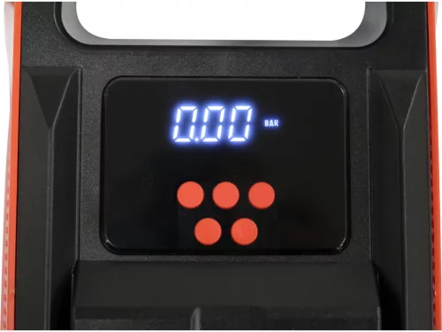 YATO Autós kompresszor 12 V, 120 W, 25 l/perc, 10 bar, LCD nyomáskijelzővel és LED lámpával (YT-73470)