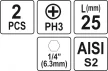YATO 2 db 25mm 1/4 Bit PH3 (YT-77873)