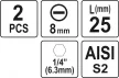 YATO Bitek 1/4 25mm, 8mm 2 db (YT-77894)