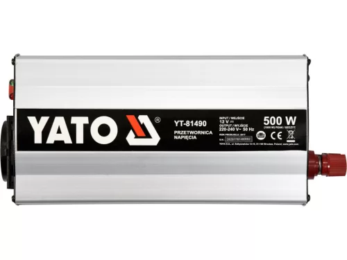 YATO Autós feszültségáttalakító inverter 12 V / 230 V, 500 W, 1000 W csúcsteljesítmény (YT-81490)