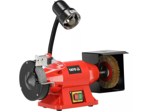 YATO Asztali köszörű köszörű- és drótkoronggal, 520 W, 150 mm, 2980 ford./perc, világítással (YT-822107)