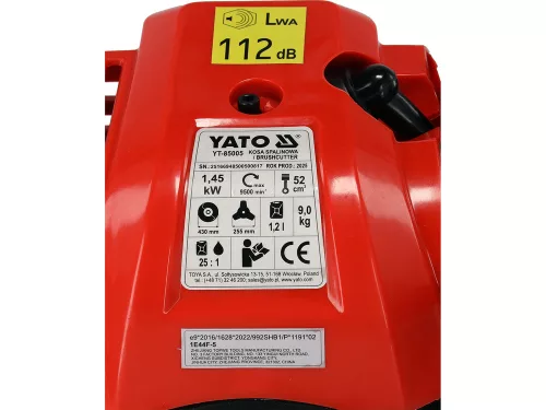 YATO Benzines motoros fűkasza tartozékokkal – 1,45 kW, 52 cm³, 430 mm vágásszélesség (YT-85005)