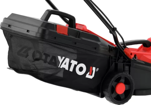 YATO Elektromos fűnyíró szíjhajtással, 1300 W, 330 mm vágásszélesség, 30 literes fűgyűjtővel (YT-851990)