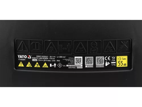 YATO  Robotfűnyíró 500 m² területre, Wi-Fi / Bluetooth vezérléssel, 20V 2Ah akkuval (YT-852091)