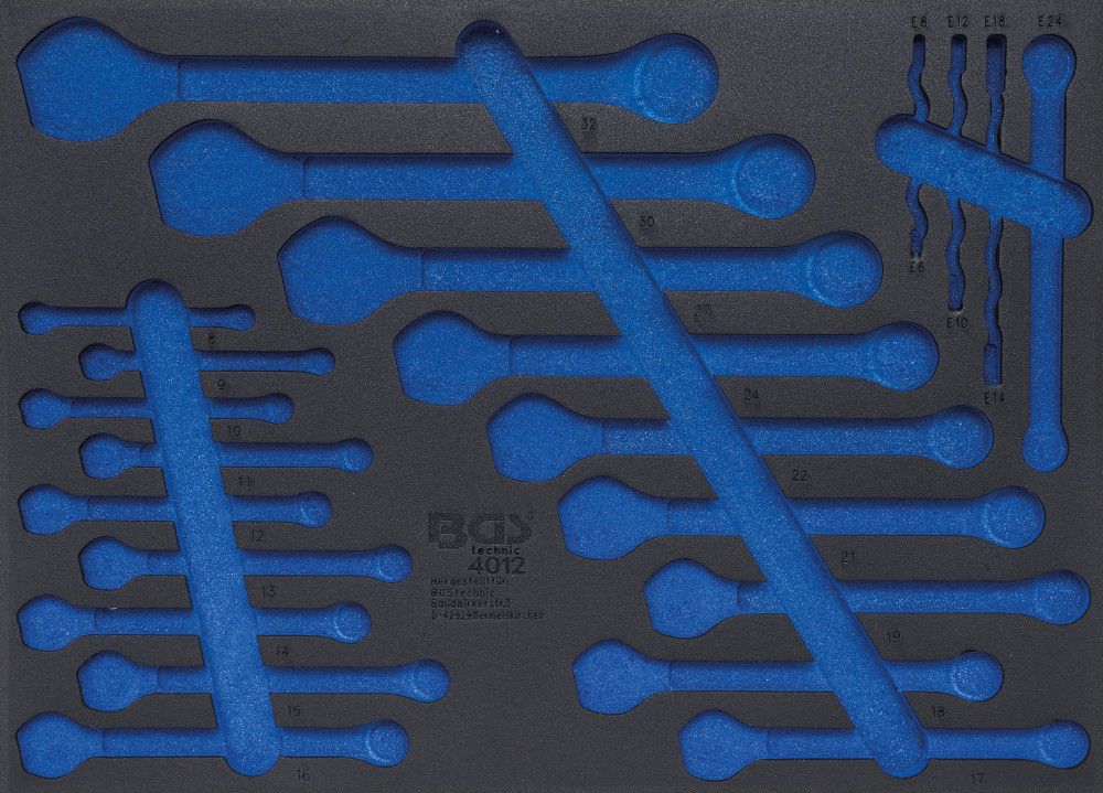BGS technic 3/3 Szerszámtálca szerszámkocsikhoz, üresen: csillag-villás kulcsokhoz és E-Torx (E-típusú) kulcsokhoz (BGS 4012-5)