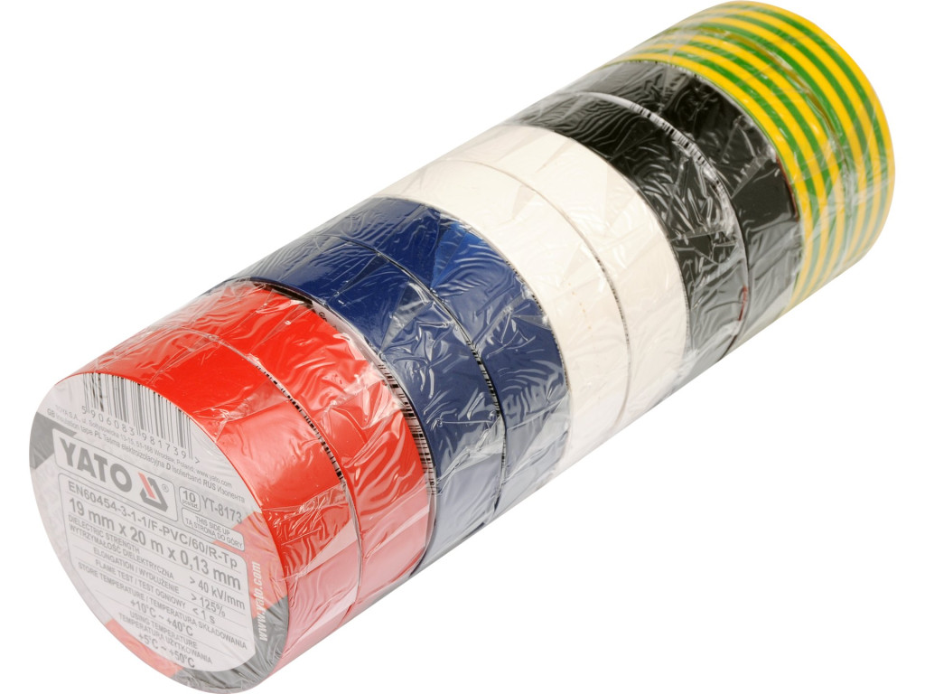 YATO Szigetelőszalag 19 x 0,13 mm x 20 m (10 db) öt színnel (YT-8173)
